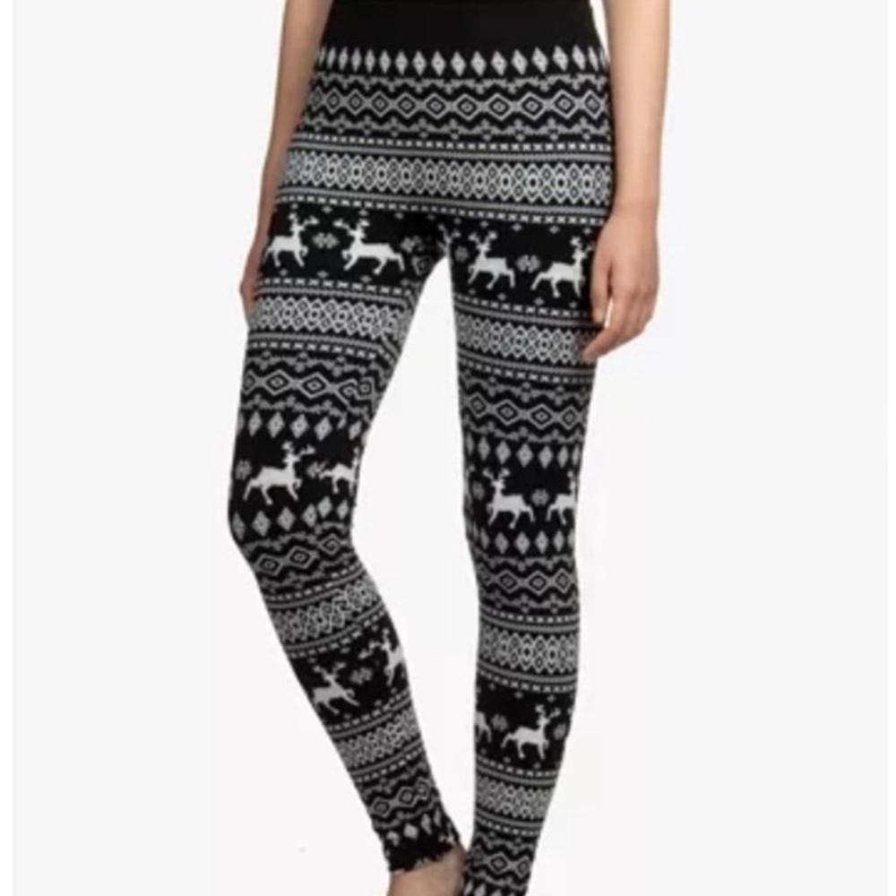 Hippie Rose Christmas Reindeer Fleece Leggings S
